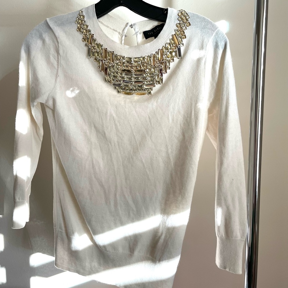 Ted baker white cardigan sweater with rhinestones size 0